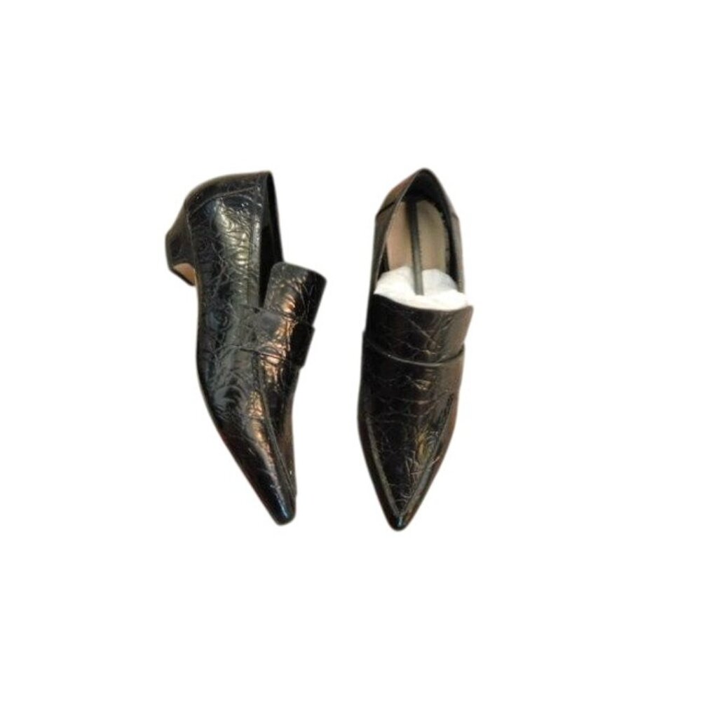 Schutz Size 8.5 Black Pointy Toe Croc Textured Slip On Leather Shoes NWT